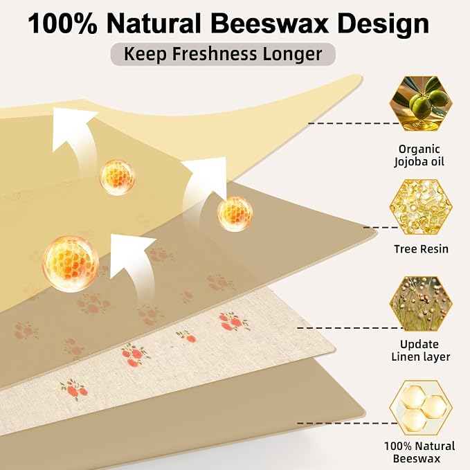 2 Pack Reusable Beeswax Bread Bags for Sourdough, 13"×17" XL Natural Beeswax Bags - Bread Storage Bags to Keep Fresh Longer, 100% Linen Moisture-proof Sourdough Storage Bags, Portable, Easy to Clean