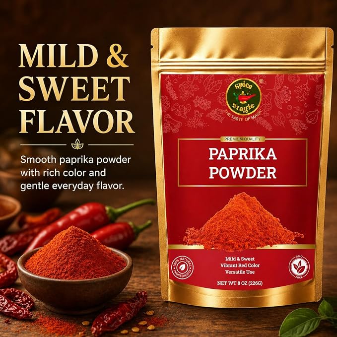 Spice Magic Sweet Paprika Powder 8 oz | Premium Spanish-Style Paprika | Mild, Sweet & Vibrant Red Color | Perfect for BBQ, Chicken, Vegetables, Soups & Sauces