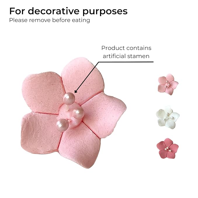 Global Sugar Art Blossom Sugar Cake Flowers with Pearl Stamens, Pink Unwired, 24 Count by Chef Alan Tetreault