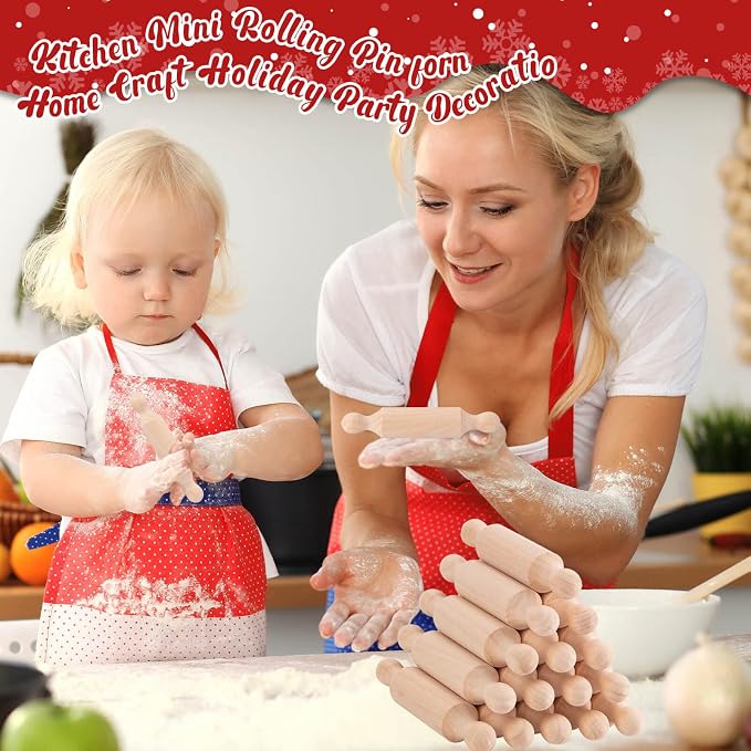 45Pcs Wooden Mini Rolling Pin Long Kitchen Baking Small Dough Rolling Pin for Children Fondant Pastry Pizza Crafting and Imaginative Play for Halloween and Christmas