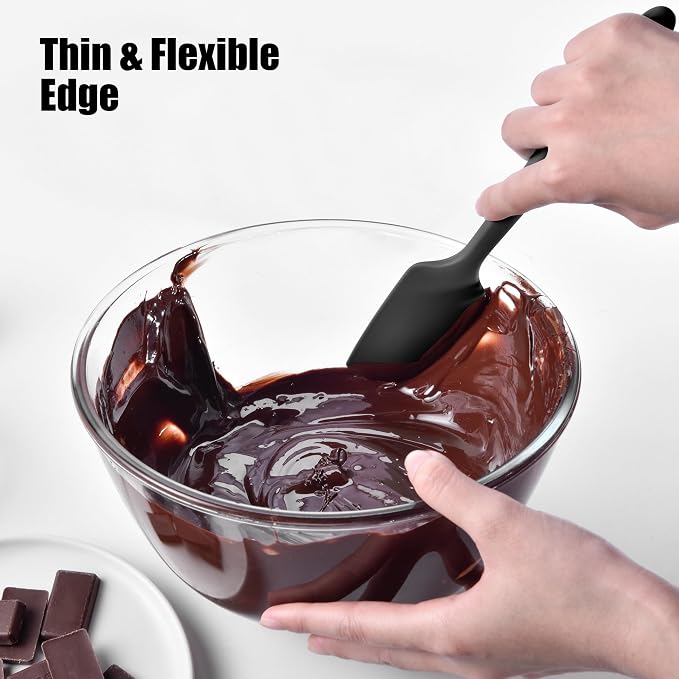 600°F Heat Resistant Small Spatula, Doosu Mini Food-Grade Silicone Bowl Scraper Compact Flexible Kitchen Cooking Baking Tool for Scraping Jar Jams Nut Butters & Mixing Stirring Sauce (Black)