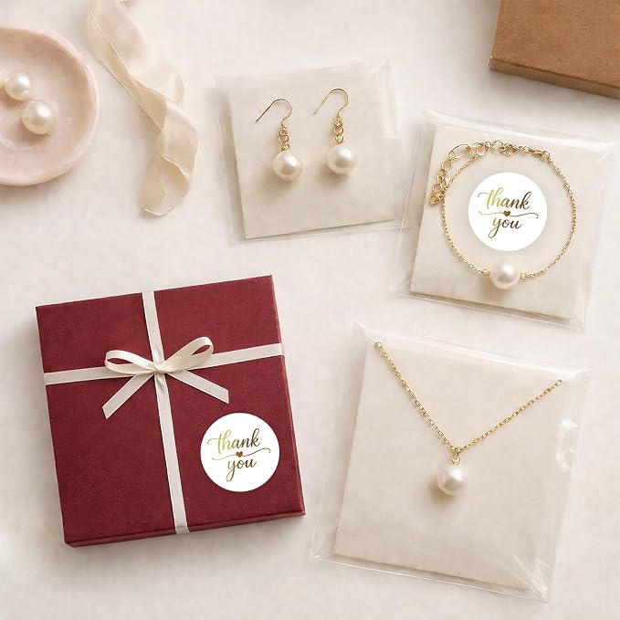 1.5 Inch Thank You Stickers with Gold Foil – 200 Pcs Elegant Thank You Stickers for Packaging, Small Business, Envelope Seals, Bakery, Wedding Favors