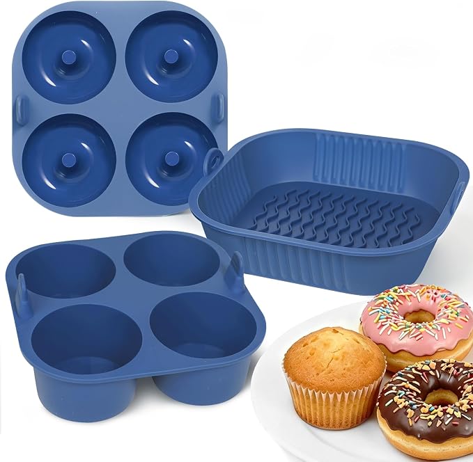 Webake Platinum Silicone Air Fryer Baking Pan Set for Jumbo Muffin, Donut, Nonstick Air Fryer Liners for 5-7 Qt Airfryers, Dishwasher Safe, BPA-Free, 3Pcs