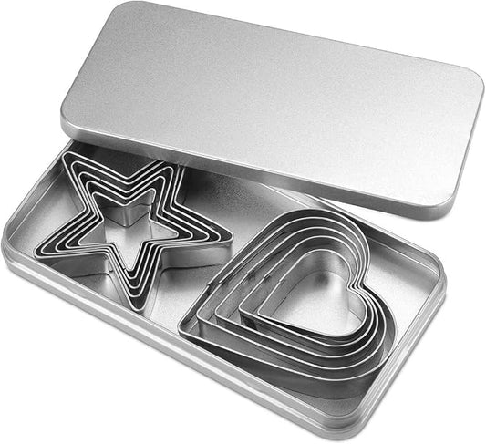 10Pcs Stainless Steel Cookie Cutters Set with Storage Box,Love Heart Shape and Star Shape Mold for Baking,Vegetables, Donuts, Food Decoratin