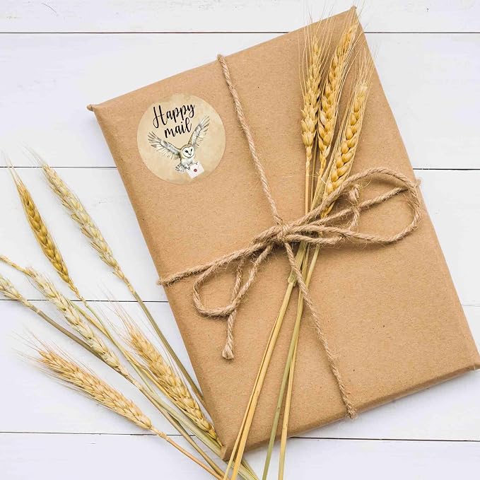 Cute Happy Mail Stickers Roll，Magic Retro1.7 Inch Round 500 Pcs Labels for Envelopes, Crafts, Scrapbooking Easy Peel & No Residue