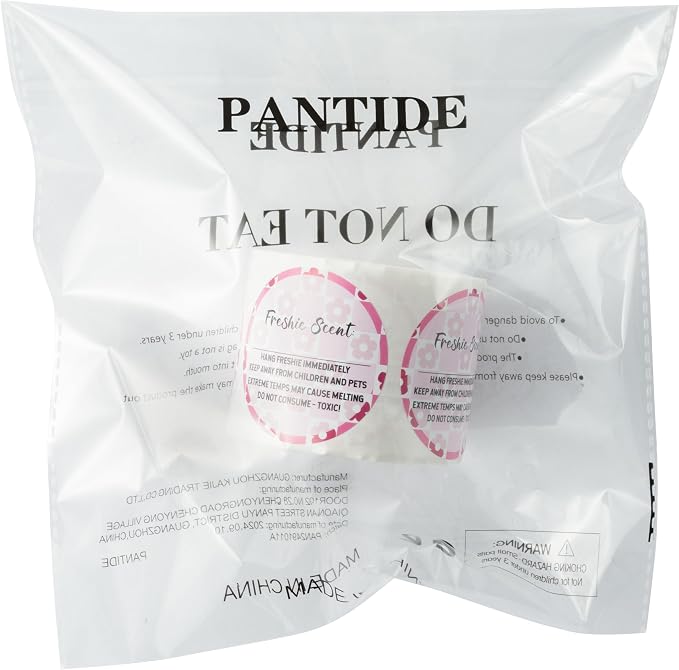 PANTIDE Freshiess Scent Care Instruction Stickers - 500 Count Car Freshie Warning Round Labels, Adhesive Roll Stickers with Line to Write Thermal Printed for Small Business (2 x 2 Inch, Pink Flower)