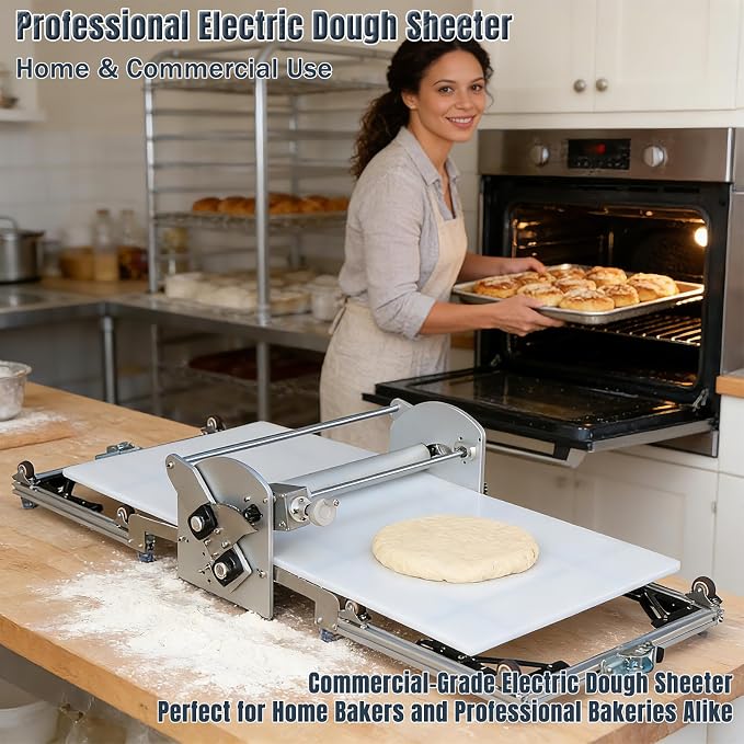 Commercial 110V Electric Dough Sheeter Machine, Reversible Puff Pastry Sheeter And Fondant Roller, Dough Roller, Adjustable Thickness 0-25mm, Folding Dough Sheeter For Bakeries, Pastries,（22.7"）
