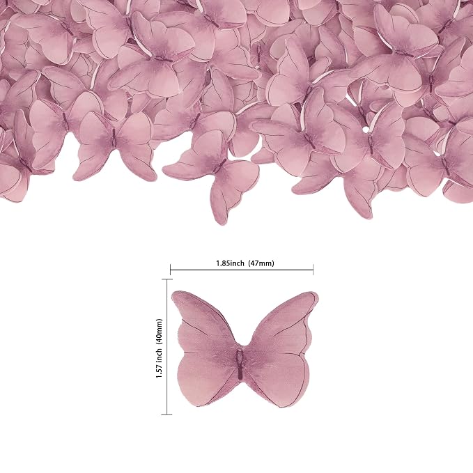 Gyufise 48pcs Butterfly Cake Decorations - Edible Wafer Paper Butterflies & Cupcake Toppers in Pink
