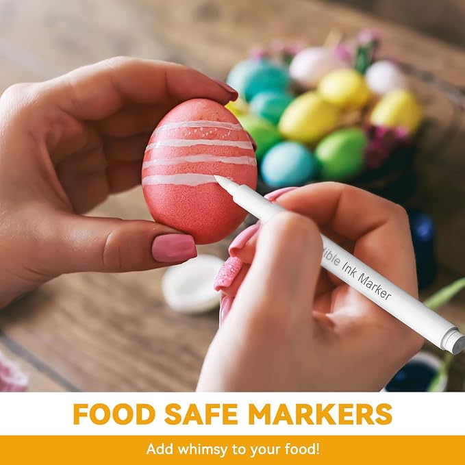 3pcs White Edible Markers for Cookie Decorating, Edible Pen with Upgraded Smooth Tip, Food Grade Gourmet Writer for Decorating Fondant Cakes, Frosting, Macarons & Baked Desserts