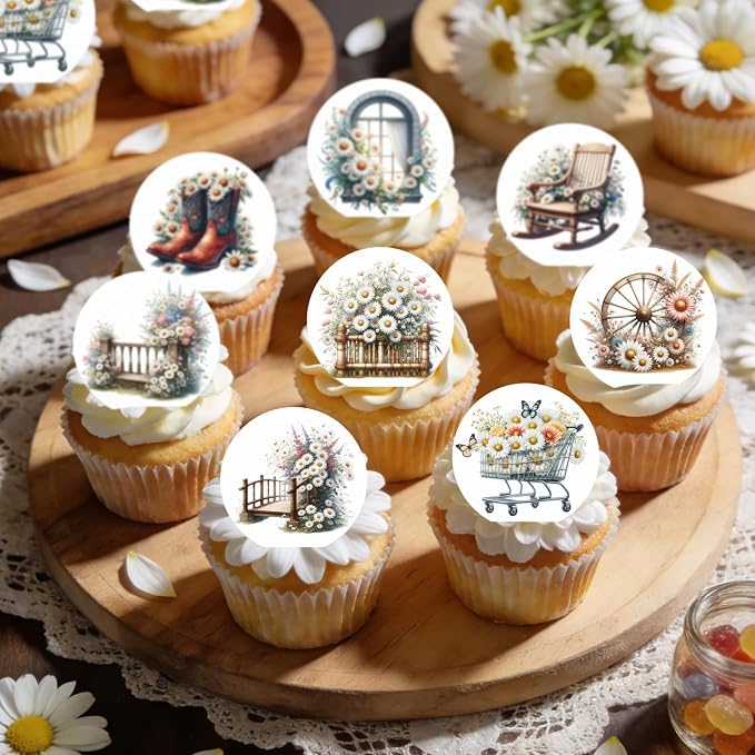 48PCS Edible Daisy Cupcake Toppers Wafer Paper Spring Daisy Flower Cake Decorations FlowerCake Toppers for Daisy Theme Baby Shower Birthday Party Decoration Supplies