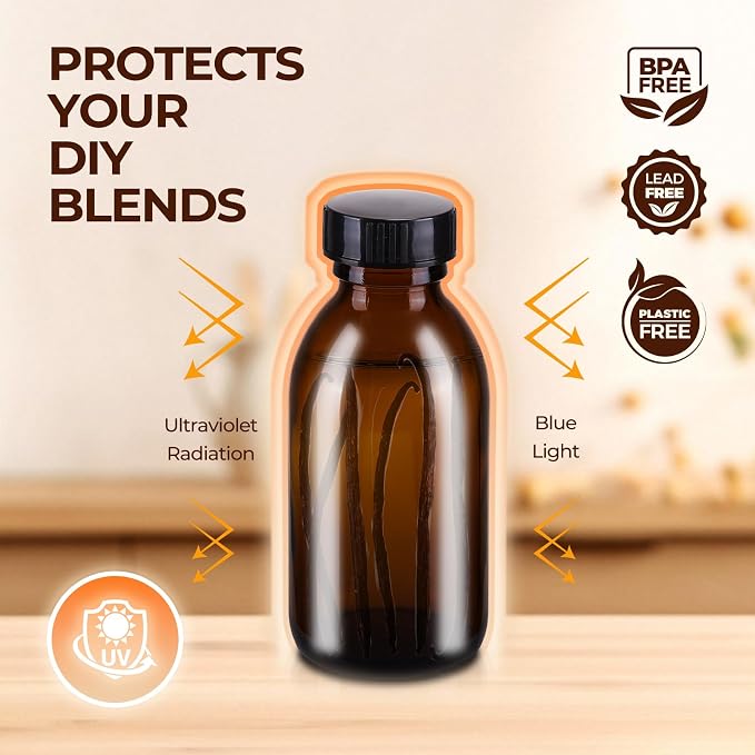 24 Pack 4 OZ Glass Bottles with Lids, Amber Glass Bottles for Homemade Vanilla Extract, Essential Oils, Juice, Potion, Syrup, Liquids, Christmas Gift