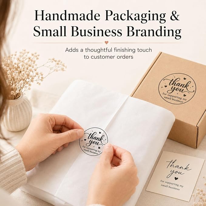 100PCS Thank You for Supporting My Small Business Stickers, Clear Black Thank You Labels for Packaging, Gift Bags, Bakery Boxes & Handmade Business Orders 1.6 Inch (Business)