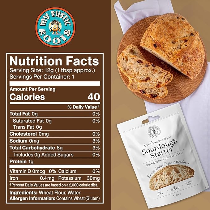 MY RUSTIC ROOTS All Natural & Organic San Francisco Sourdough Starter Culture - Beginner Friendly Sourdough Bread Starter - Perfect for Baking Delicious Homemade Artisan Bread, Pizza & More - 12g