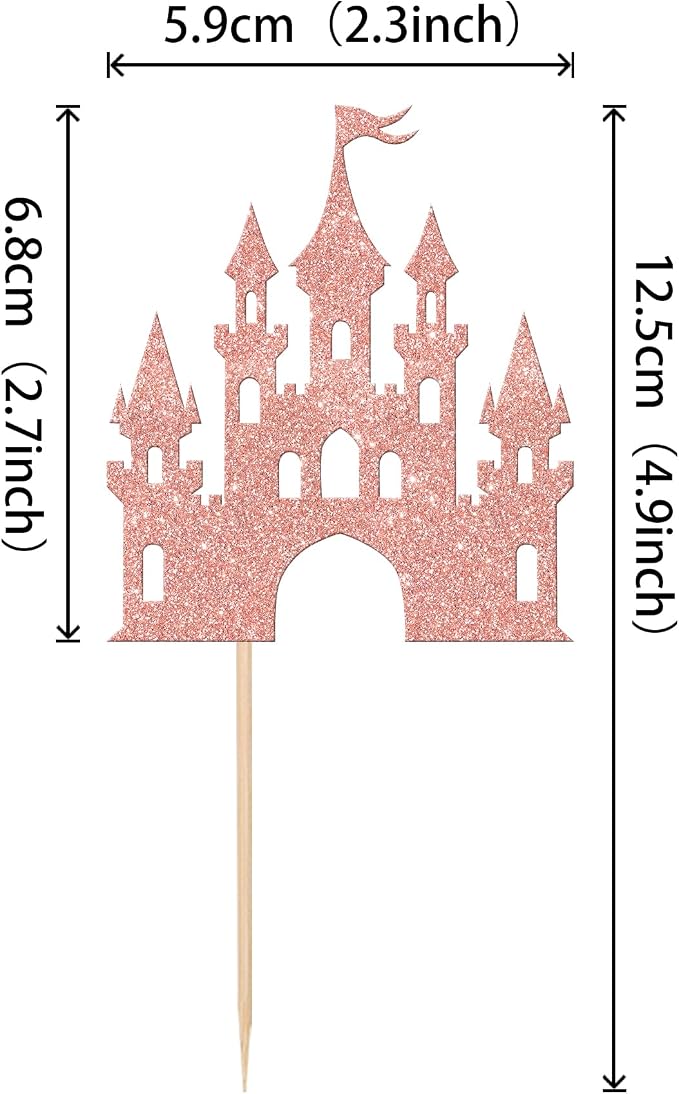 24 PCS Castle Cupcake Toppers Glitter Queen Princess Castle Cupcake Picks Castle Theme Birthday Party Decoration for Princess Birthday Girls Baby Shower Party Cake Decorations Supplies Rose Gold