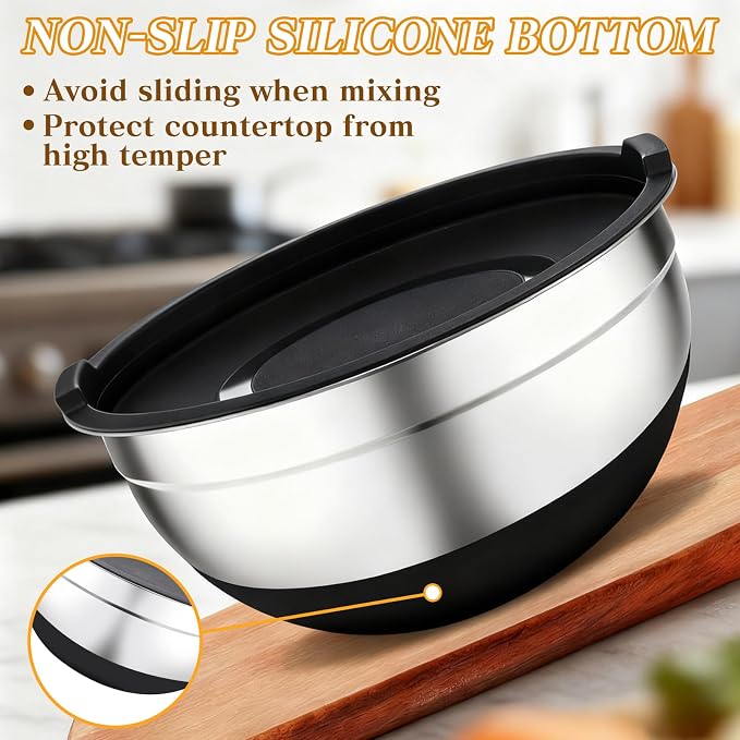 Unokit Mixing Blows with Lids Set - 7-Piece | Non-Slip Stainless Steel Nesting Mixing Bowls with Grater Attachments, Mixing Bowl Set for Multi Mixing & Serving