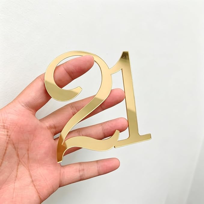 Mirror Acrylic Number 21 Cake Topper, Gold Happy 21st Birthday Cake Decorations, Hello 21 Year Party Decor, 21th Wedding Anniversary Party Decorations