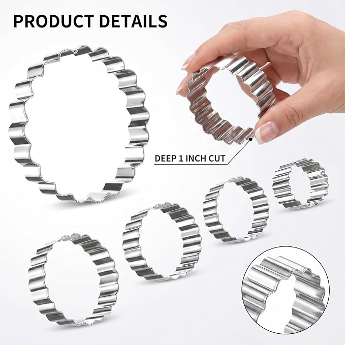 Round Cookie Cutter Set, 6 PCS Non-Stick Circle Cookie Cutters 1.5"/2"/2.5"/3"/3.5"/4" Geometric Stainless Steel Biscuit Cutter for Home Kitchen Baking, Silver