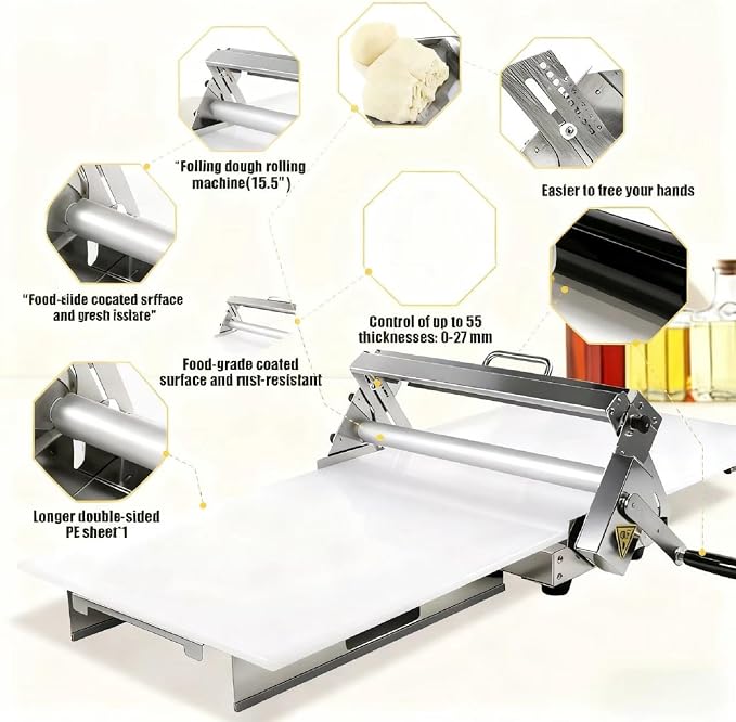 40.9''x15.5" Folding Dough Sheeter with Sheeter Board Manual Dough Roller Machine Stainless Steel Sheeter Thickness Adjustable,Suitable for home and commercial use