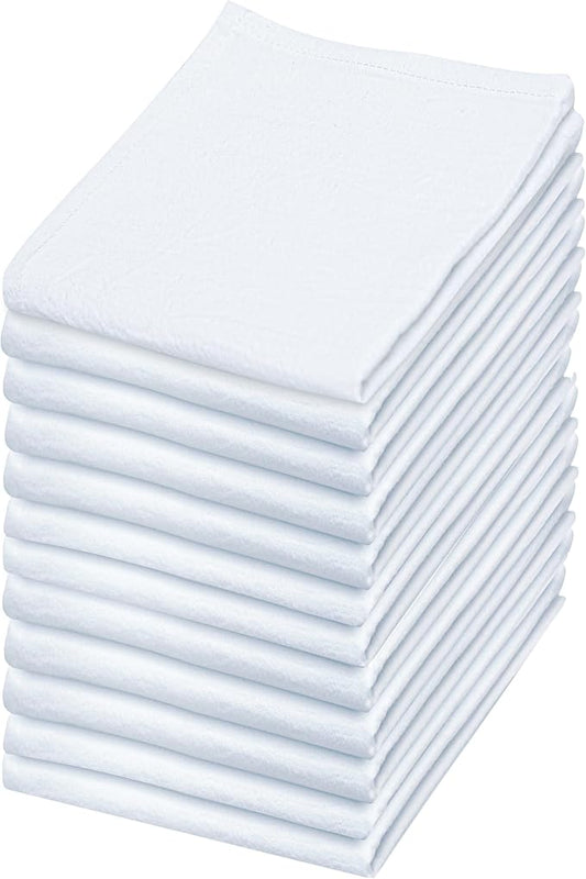 Flour Sack Towels | Tea Towel for Crafts| Kitchen Dish Cotton Blank Towel for Embroidery| Baking Bread Proofing Linen Cover| Super Absorbent Quick Dry| 12 Pack 18"x 28" White