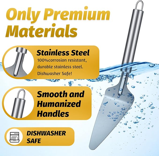 3 Pieces Pie Server Set Stainless Steel Pie Spatula Serrated with Comfortable Handle, Easy to Grip for Cutting and Serving Desserts Pizza and Cake