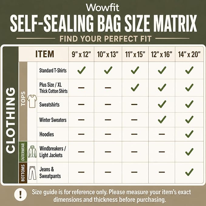 Wowfit 200 Count 10x13 Inch Clear Cellophane Plastic Bags, Resealable Self-Sealing Cello Bags Great for Clothes, Shirts, Pants, Foods, Flyers, More (10 x 13 with Reinforced Sides)