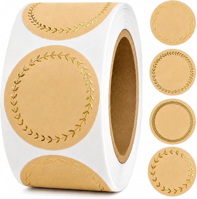 IBAKE 500 Kraft Canning Labels, 2 Inch Round Sticker Labels, Gold Foil Labels for Jars, Round Labels, Mason Jar Labels, Bakery Stickers, Candle Labels, Soap Labels for Packaging