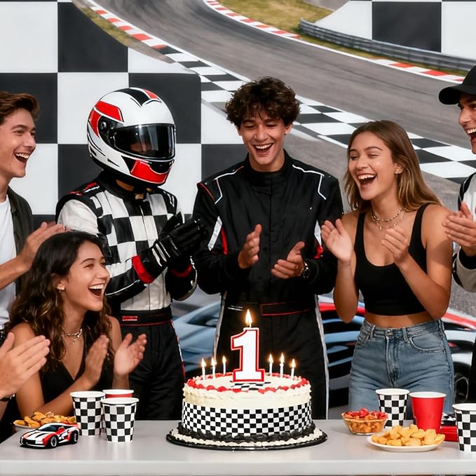 6pcs Edible Cake Borders, 28x6.2cm/11x2.44in Black White Checkered Race Car Theme Birthday Cake Decorations Pre-Cut Rice Wrap Paper Strips Decor for Racing Theme Image Party Kids Birthday