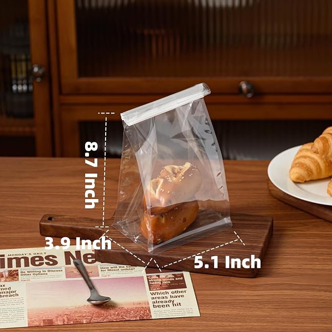 50 Pcs Bread Bags for Homemade Breads, 5.1 Inch Clear Bakery Bags with Tin Tie, Small Loaf Plastic Bag, Storage PackingBag for Foods
