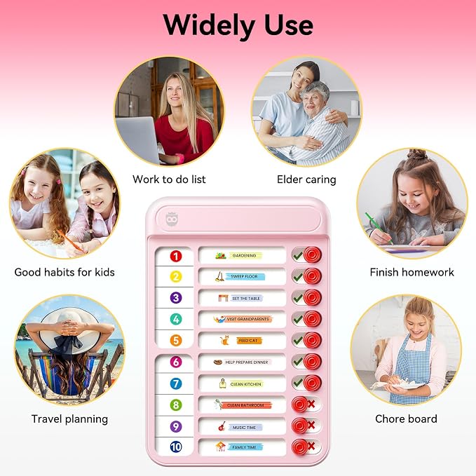 Chore Chart for Kids, to Do List Board with Sliders 19 Personalizable Sheets and Marker Visual Schedule for Kids with Autism Routine Chart Magnetic Dry Erase Board for Refrigerator, Desk, Home - Pink