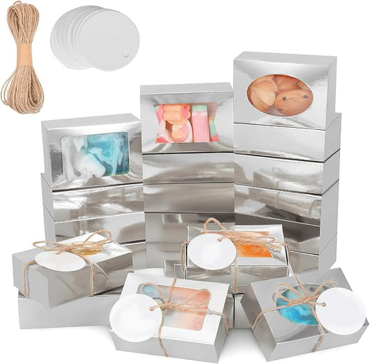 COTOPHER Soap Box, 30Pcs Small Soap Packaging Boxes 3.5x2.35x1.2 Inch Mini Kraft Boxes with Window Soap Boxes for Homemade Soap Candy Chocolate Bakery Cookies Soap Packaging
