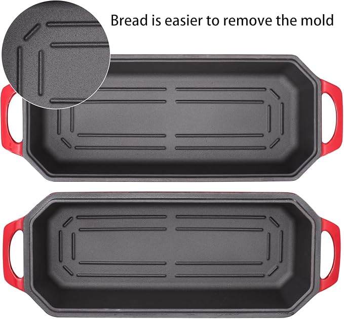 Flavehc Bread Pan Cast Iron Loaf Pan with Lid Bread Loaf Pan 13x5 Inch Enameled Cast Iron Sourdough Bread Pan,Red