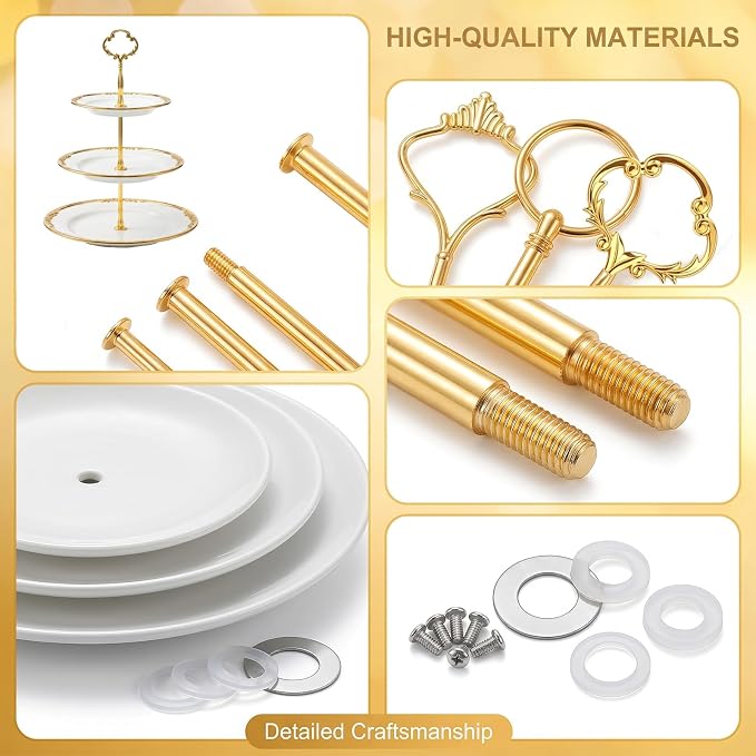 6 Sets 3 Tier Cake Stand Hardware Kit - Tiered Tray Plate Hardware - Cake Fruit Food Plate Stand Fitting Stacking Kit for Cake Stand Wedding Party