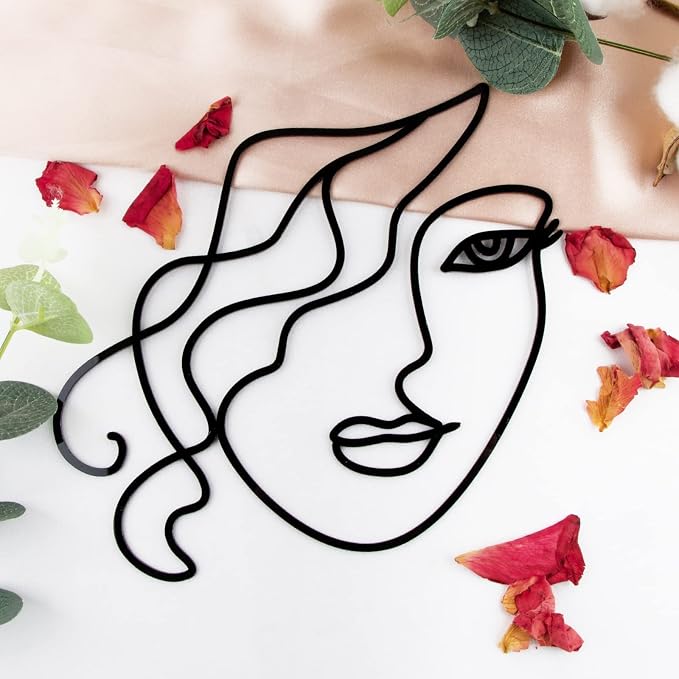 Minimalist Art Lady Face Boho Cake Topper for Birthday & Wedding Decoration - Acrylic, Black