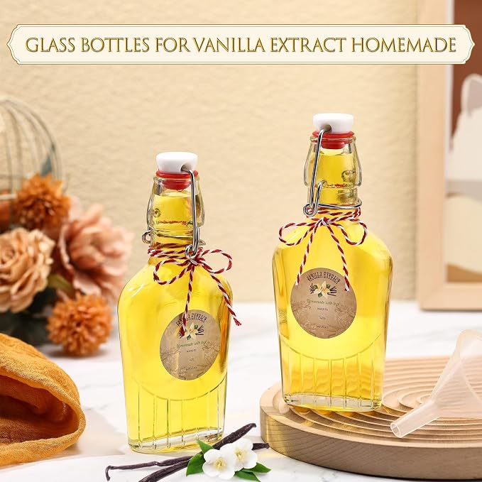 Uiifan 2 Pack 8 oz Vanilla Extract Bottles with Swing Top Flask Whiskey Pocket Glass Flask for Homemade Vanilla Extract Lemon Kombucha Water Apply Christmas Wedding Gift