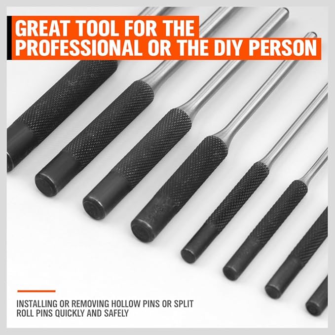HORUSDY 9 Pieces Roll Pin Punch Set, Removing Repair Tool with Holder for Automotive, Watch Repair, Jewelry and Craft (Pack of 2)