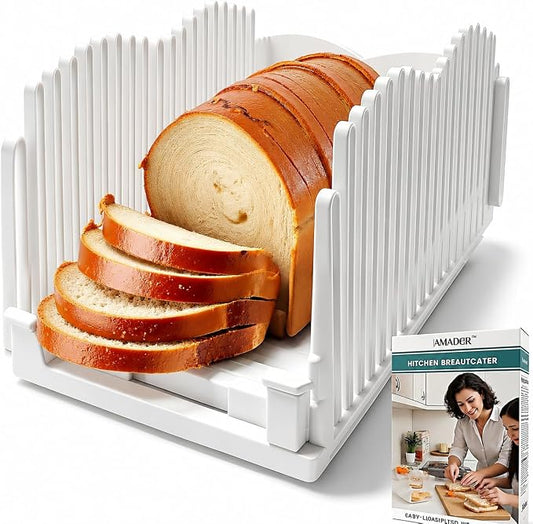 Bread Slicer Adjustable Foldable Cutter BPA Free white | Adjustable Thickness Slicing Guide ◦ Foldable Portable Design ◦ Suitable for Sourdough, Bagel, and Cake