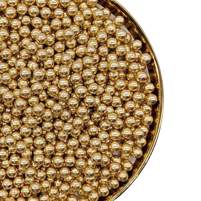 NIPEOR Gold Pearls Sparkling 7mm, 4.6oz/130g Round Sprinkles for Cake Decorating,Cupcake Candy Sprinkles for Ice Cream Toppings (Golden 7mm Sparkling Pearls)