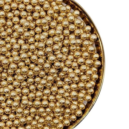 NIPEOR Gold Pearls Sparkling 7mm, 4.6oz/130g Round Sprinkles for Cake Decorating,Cupcake Candy Sprinkles for Ice Cream Toppings (Golden 7mm Sparkling Pearls)