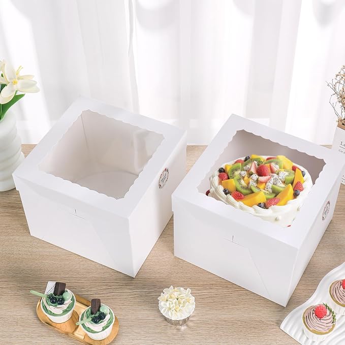 16pcs 10x10x8 Inches Cake Boxes,8pcs White Bakery Boxes with Window and 8pcs Boards,Cajas storage for 10 inch Cake box, Disposable Pie Box, Father's Day,Wedding, Birthday, Party