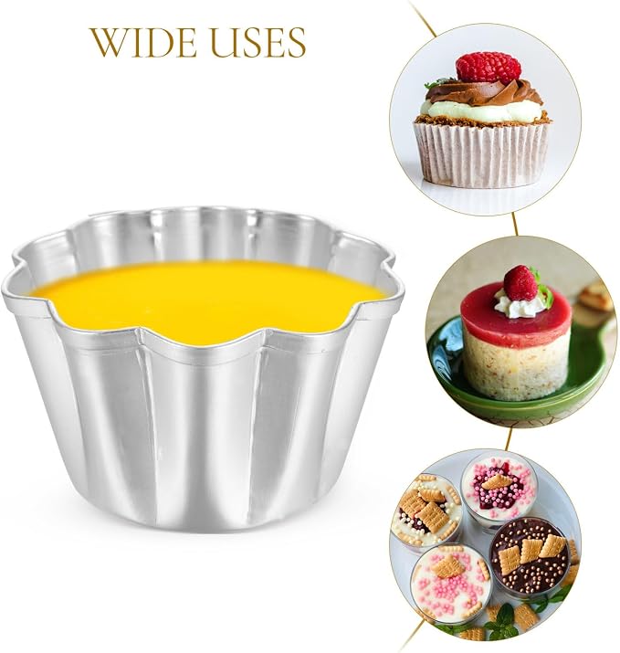 SHERCHPRY 6Pcs Egg Tart Molds Aluminium Pie Tins Mini Tart Tins Tiny Pie Tin Cupcake Cake Mold Pudding Molds for Home Baking