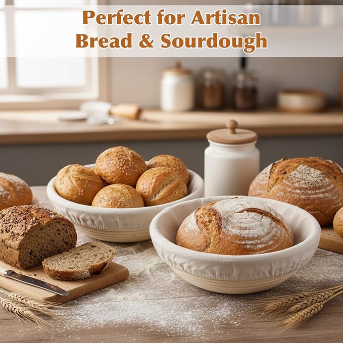 6 Pack Banneton Bread Proofing Baskets Set 8 9 10 Inch Round Sourdough Proofing Bowls with Linen Natural Rattan Dough Baskets for Artisan Bread Baking