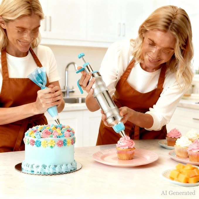 Gawren-H&E 208 PCS Cake Decorating Kit,Baking Supplies with Dessert Decorating Syringe Set,Storage Case,Icing Piping Bags and Tips Set For Cookies, Cupcake & Cake Decorating Supplies for Beginners