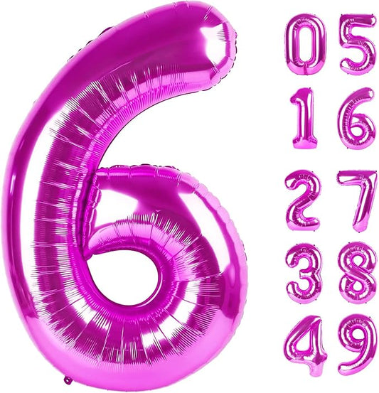 Rosy Purple 6 Balloon, Number Balloons 40 Inch, 6th Balloons for Birthday Decorations, Rosy Purple Party Supplies 6 Birthday Balloon, Number 6 Balloon