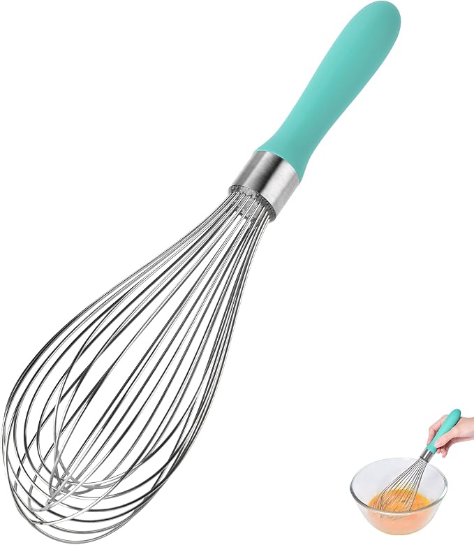 12inch Kitchen Wire Whisk, 18/10 Stainless Steel Metal Balloon Wisk （Large, Aqua Sky）