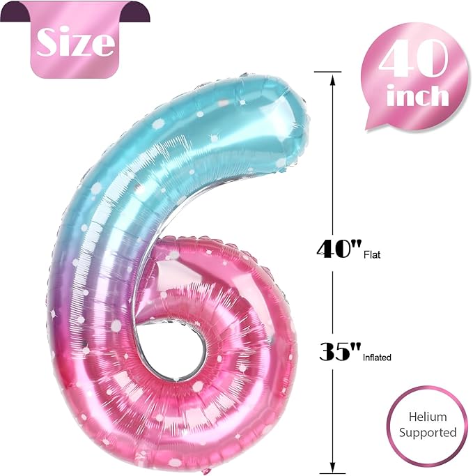 Starry Sky Number 6 Balloon 40 Inch, 6th Birthday Party Decorations for Children, Giant 6 Foil Balloon for Party Supplies