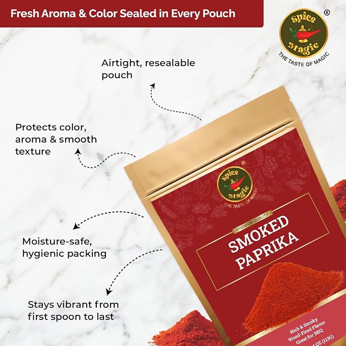 Spice Magic Smoked Paprika, 4 oz (113g) I Oak Wood Smoked & Ground Paprika with Deep Smoky Flavor, Perfect for Meats, Vegetables, and Sauces