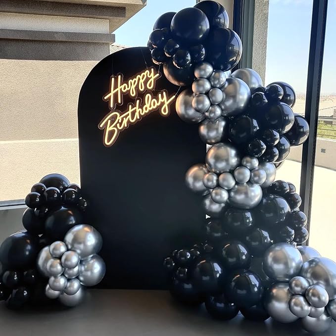 120pcs Black Balloon Arch Kit, 18 12 10 5 inch Black Latex Balloons Different Sizes Balloon Garland for Graduation Halloween Birthday Party Decorations