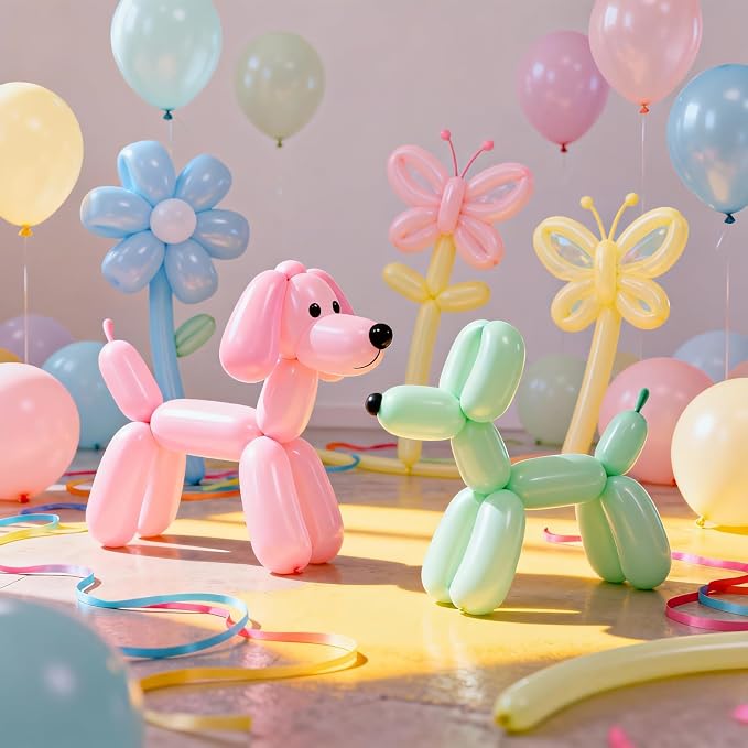 200 Pcs 260 Balloons, Pastel Long Latex Twisting Balloon Macaron Animal Balloon for Birthday Wedding Festival Party