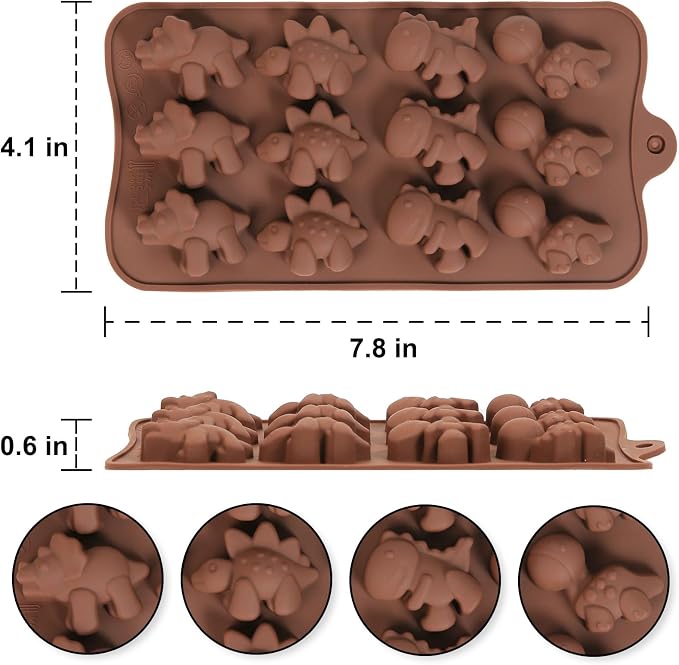 Chocolate Molds Silicone with Dinosaur Shaped, Mini Dinosaur Molds for Homemade Chocolate/Candy/Gummy/Fondant, Food Grade Candy Mold with 12 Cavities Dinosaurs for Fruit Snacks for Kids