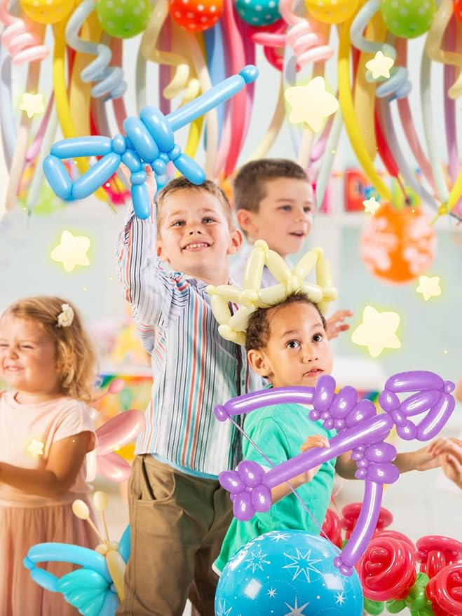 100 Pcs 260 Balloons Kit with Pump - Kids Premium Latex Twisting Long Balloons to Make Animals Flowers, Pastel Color Party Balloons for Boys Girls Birthday Gifts Clowns Wedding Decoration